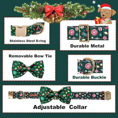 Christmas Day Dog Collar with Bow Red Green