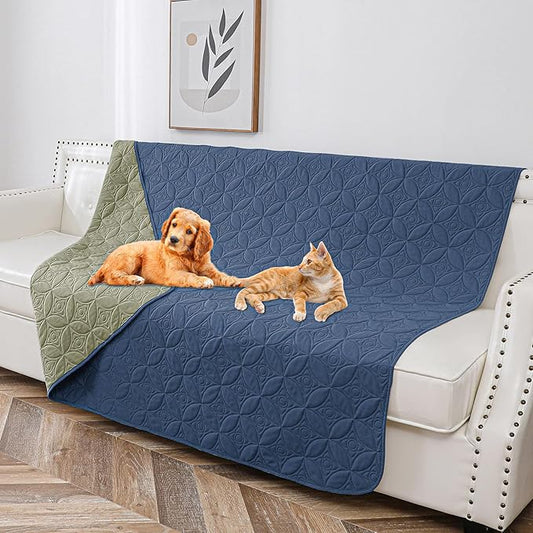 Waterproof Dog Blanket, 68x82 inches Pet Couch Covers for Sofa, Bed Furniture Protector from Dogs Washable and Reversible-Blue+Green