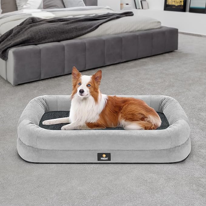 Veehoo Orthopedic Dog Bed for Large Dogs 4-Sides Bolster