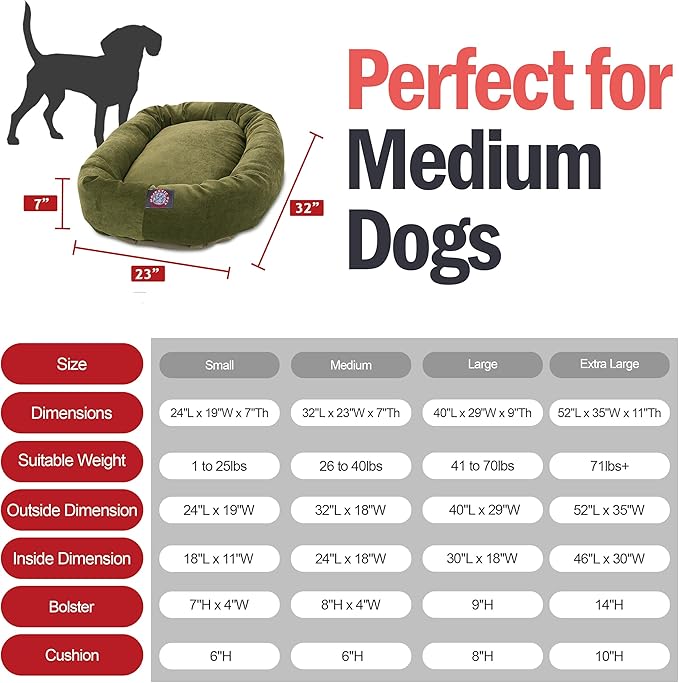 Majestic Pet 32 Inch Micro Velvet Calming Dog Bed Washable – Cozy Soft Round Dog Bed with Spine for Head Support 32x23x7 (inch)