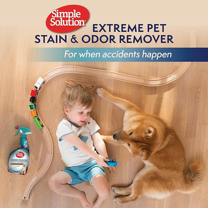 Simple Solution Extreme Pet Stain and Odor Eliminator Spray for Dogs & Cats, Enzyme Cleaner With 3X Pro-Bacteria Cleaning Power- Strong Urine Pee & Poop Carpet & Floor Stain Remover, 32 oz (Pack of 2)