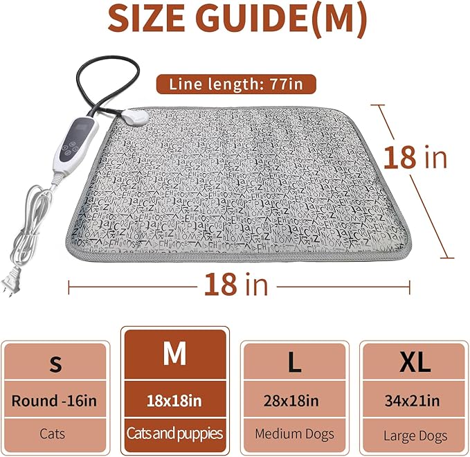 Pet Heating Pad 18x18 in Cat Heating Pads for Cats Waterproof Smart Thermostat Switch