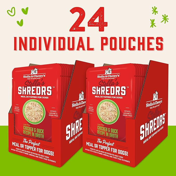 Stella & Chewy's Stella’s Shredrs Cage Free Chicken & Duck Recipe in Broth, 2.8 oz. Pouches (Pack of 24)