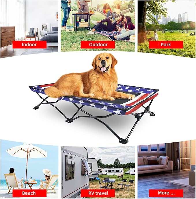 Folding Outdoor Raised Elevated Cooling Dog Cot Beds for Large Dogs 47 Inches