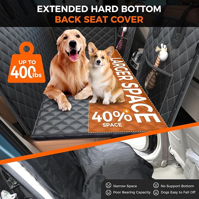 Hard Bottom Hold 400lbs Dog Car Seat Cover for Back Seat 7 Layer 40%, Thickened