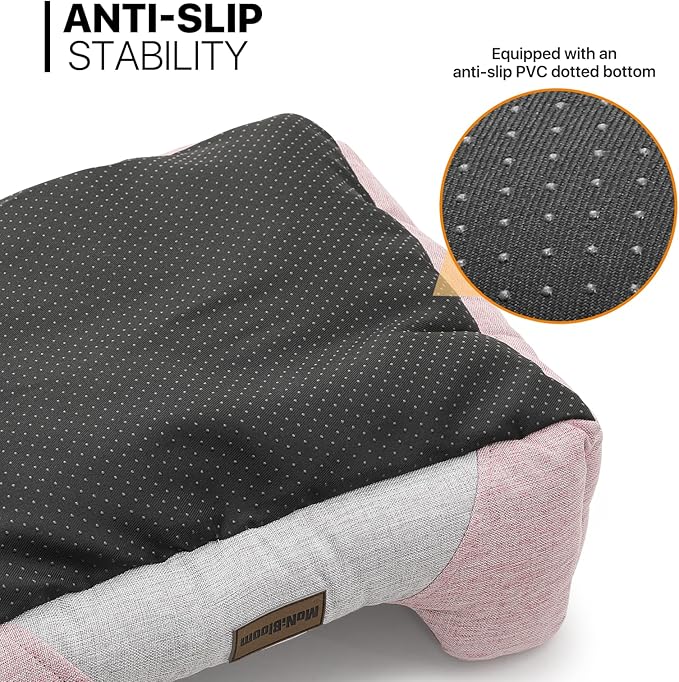 MoNiBloom 20"x17"x6.5" Dog Beds for Small Size Dogs Machine-Washable Linen-Like Fabric Pet Beds Warming Cozy Soft Bed for Dogs and Cat