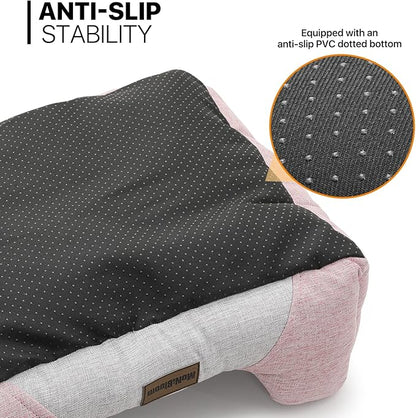 MoNiBloom 20"x17"x6.5" Dog Beds for Small Size Dogs Machine-Washable Linen-Like Fabric Pet Beds Warming Cozy Soft Bed for Dogs and Cat