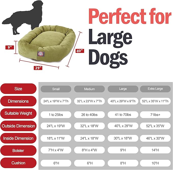 Majestic Pet 40 Inch Micro Velvet Calming Dog Bed Washable – Cozy Soft Round Dog Bed with Spine for Head Support 40x29x9 (inch)