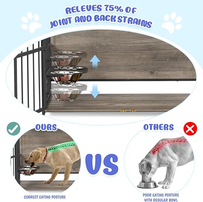 NicBex Dog Crate Furniture Dog Cage with 2 Adjustable Feeding Bowls