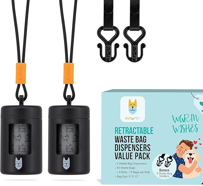 SVD.PET 2-Pack Retractable Waste Bag Dispensers with 60 Large Leak-proof Poop Bags