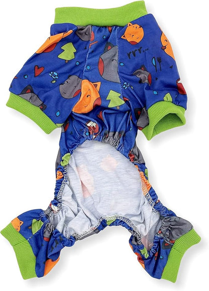 Dog Pajamas Soft COTTON Blend Jumpsuit Cute Pet Clothes for Small Medium Pet (Dark Blue Forest 18", Chest 22" - 26")