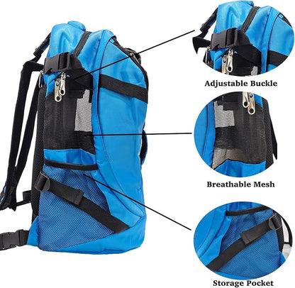 Large Pet Cat Backpack Dog Backpack for Most Dog Sizes Travel&Hiking Pet Carrier Backpack with Safety leash |large Ventilations Double-layer Structure Up to 15 LB (LIGHT BLUE)