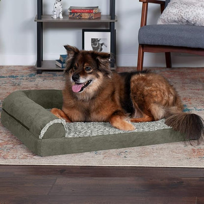 Furhaven Memory Foam Dog Bed for Large/Medium Dogs w/ Removable Bolsters & Washable Cover 55 lbs