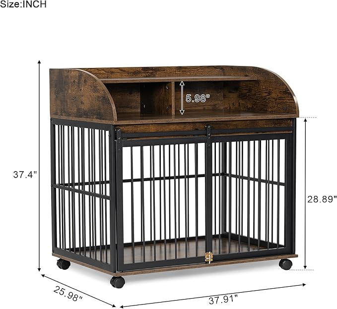 NicBex Dog Crate Furniture Dog Cage with Lockable Wheels