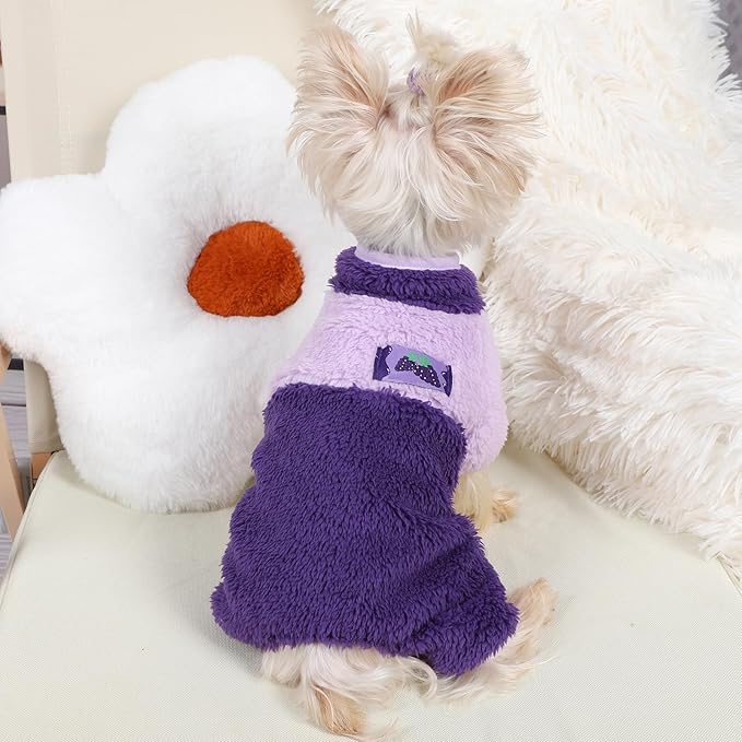 Dog Pjs for Small Dogs Chihuahua Yorkie Clothes Fleece Warm Puppy Pajamas Sweater Onesie Pink Pet Clothes Outfit Apparel (Purple