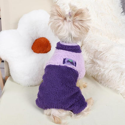 Dog Pjs for Small Dogs Chihuahua Yorkie Clothes Fleece Warm Puppy Pajamas Sweater Onesie Pink Pet Clothes Outfit Apparel (Purple