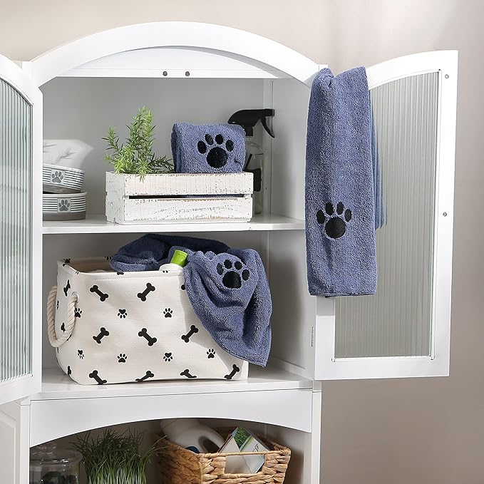 Bone Dry Pet Grooming Towel Collection Embroidered Absorbent Microfiber Drying Set 15x30, Stonewash 3 Count