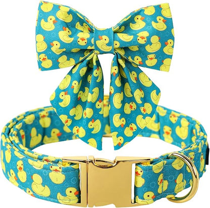 Maca Bates Duck Dog Collar with Bow Bowtie for Dogs Bow Tie Adjustable Breakaway Green Thick Collars Accessories Birthday Gift for Small Medium Large XL Boy Girl Male Female Puppy Pet