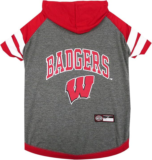 NCAA Wisconsin Badgers Hoodie for Dogs & Cats, Medium Collegiate Licensed Dog Hoody Tee Shirt. Sports Hoody T-Shirt for Pets. College Sporty Dog Hoodie Shirt.