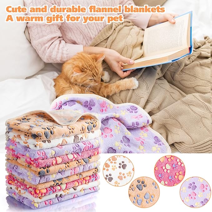 40 Pieces Blankets Soft Fluffy Fleece Washable Pet Blanket Dog Blanket Paw Print Pattern Fleece Blankets for Pets Puppy Blankets Fleece Throw Warm Bed Mat for Dog Puppy Cat, 24 x 16 Inches, 4 Colors