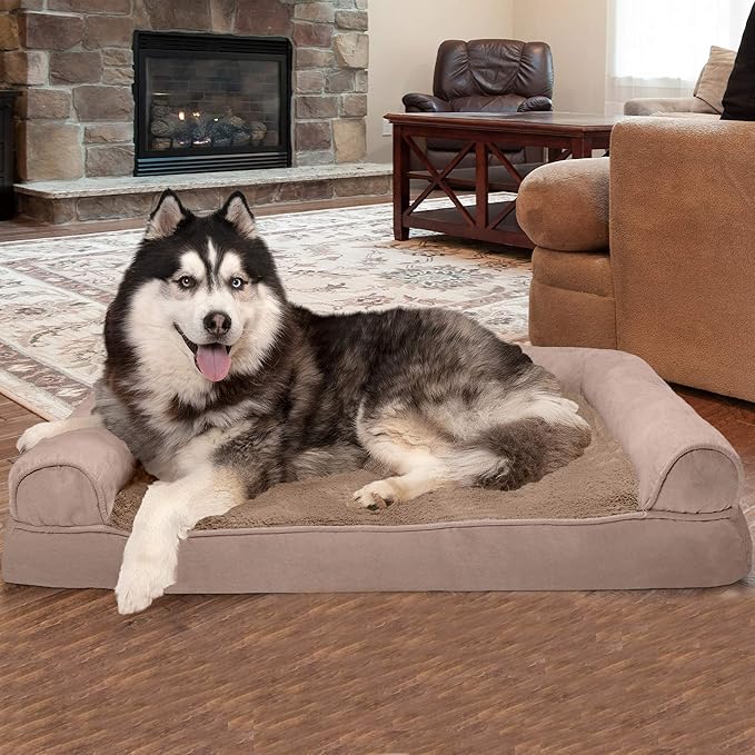 Furhaven Memory Foam Dog Bed for Large Dogs w/ Removable Bolsters & Washable Cover 95 lbs