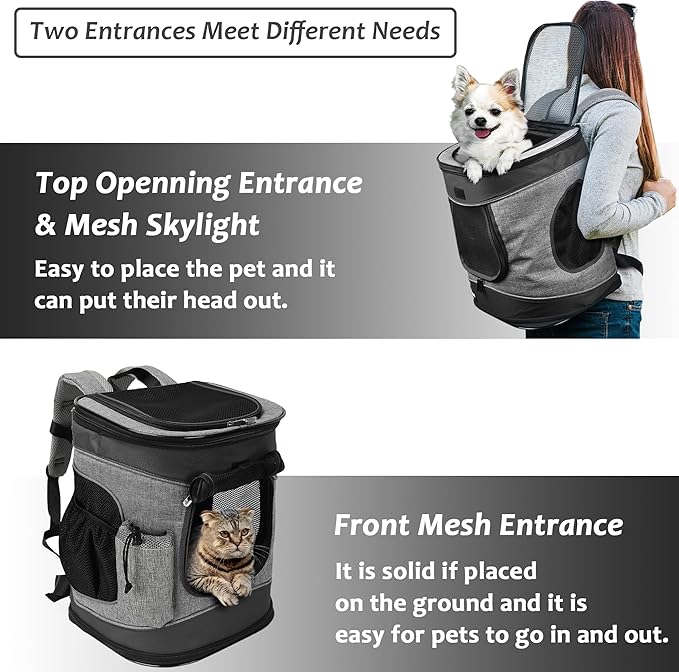 Kritter Planet Pet Carrier Backpack for Dogs and Cats, Breathable Pet Backpack with 2 Mesh Window,Portable Pet Carrier for Camping