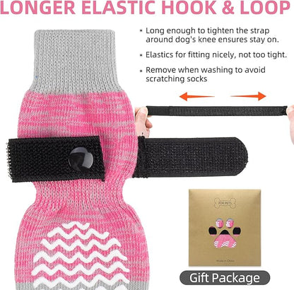 PUPTECK Anti Slip Dog Socks 2 Pairs with Double Grippers for Hardwood Floors