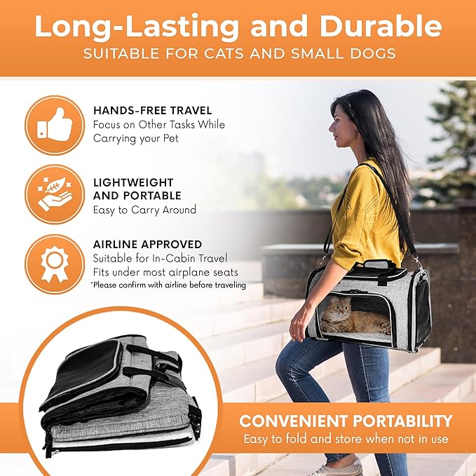 DCSP Pets Pet Carrier - Versatile Cat Carrier Converts to Backpack - Airline Approved Dog Bag Carrier with Mesh Widows - Suitable for Large Cats, Small Dogs - Soft Travel Carriers for Hiking, Walking