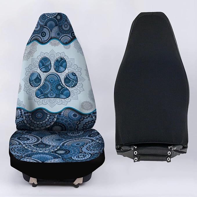 Blue Boho Mandala Dog Paw Pattern Universal Car Interior Accessories Decoration 2 Pack