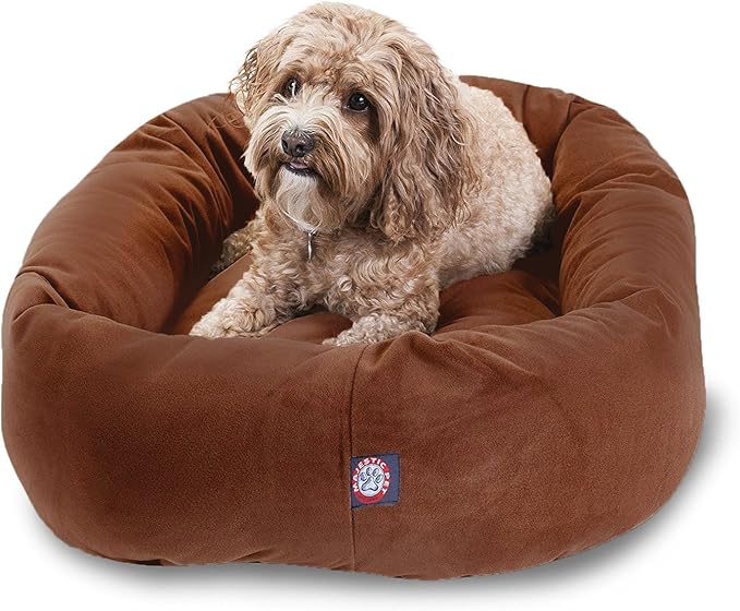 Majestic Pet 32 Inch Suede Calming Dog Bed Washable – Cozy Soft Round Dog Bed with Spine Support for Dogs to Rest their Head 32x23x7 (Inch)