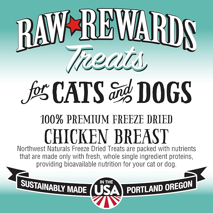 Northwest Naturals Raw Rewards Freeze-Dried Chicken Breast Treats for Dogs and Cats - Bite-Sized Pieces - Healthy, 1 Ingredient, Human Grade Pet Food, Natural - 3 Oz (Pack of 3) (Packaging May Vary)