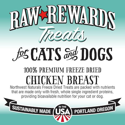 Northwest Naturals Raw Rewards Freeze-Dried Chicken Breast Treats for Dogs and Cats - Bite-Sized Pieces - Healthy, 1 Ingredient, Human Grade Pet Food, Natural - 3 Oz (Pack of 3) (Packaging May Vary)