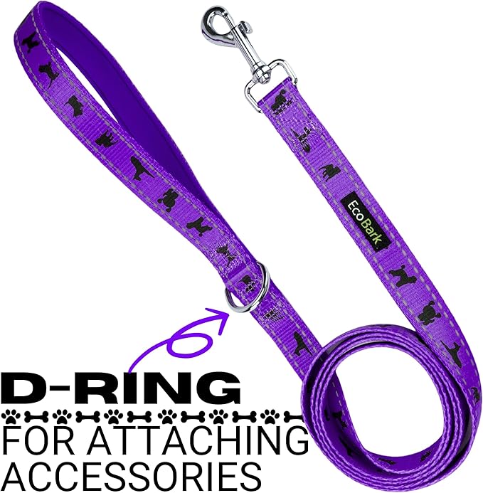 EcoBark Dog Leash - Soft & Reflective Comfort Training Leashes with Padded Handle - Strong Durable Heavy Duty - Training and Pulling for Small, Medium or Large Dogs (Purple)