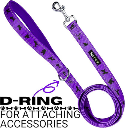 EcoBark Dog Leash - Soft & Reflective Comfort Training Leashes with Padded Handle - Strong Durable Heavy Duty - Training and Pulling for Small, Medium or Large Dogs (Purple)