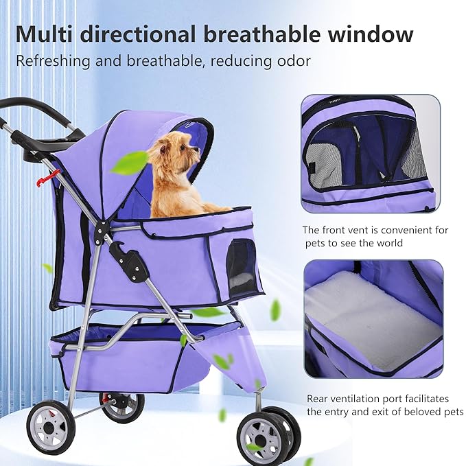FDW Pet Stroller Foldable Dog Stroller 3-Wheel Durable Cat Jogger Stroller for Small and Medium Dogs Cats with Washable Liner Storage Basket Cup Holder