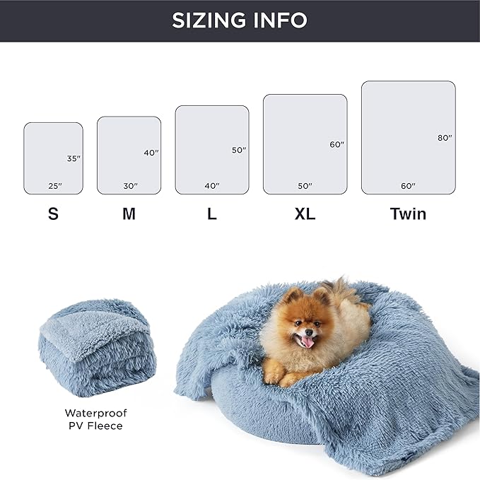 Bedsure Waterproof Dog Blankets for Medium Dogs - Calming Cat Blanket for Couch Protector Washable, Long Faux Fur Pet Throw Blanket for Puppy, Reversible Furniture Protection, 30"x40", Blue