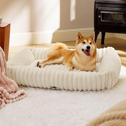 Bedsure Cute Dog Bed for Large Dogs 36x27x8inches, Cream