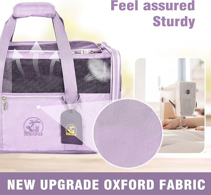 Luxury Pet Carrier for Dogs, Cats, Puppies - Airline TSA Approved, Durable Anti-Scratch Fabric, Soft-Sided, Consistent Airflow, Foldable Design, Cushion Pad, Travel (Lilac, Large)