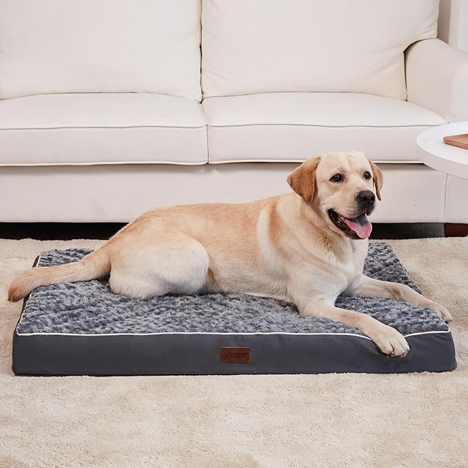 WESTERN HOME WH Orthopedic Extra Large Dog Bed for Large Dogs, Dog Beds Large Sized Dog with Soft Rose Plush Removable Washable Cover, Egg Crate Foam Support and Non-Slip Bottom, Waterproof Pet Bed