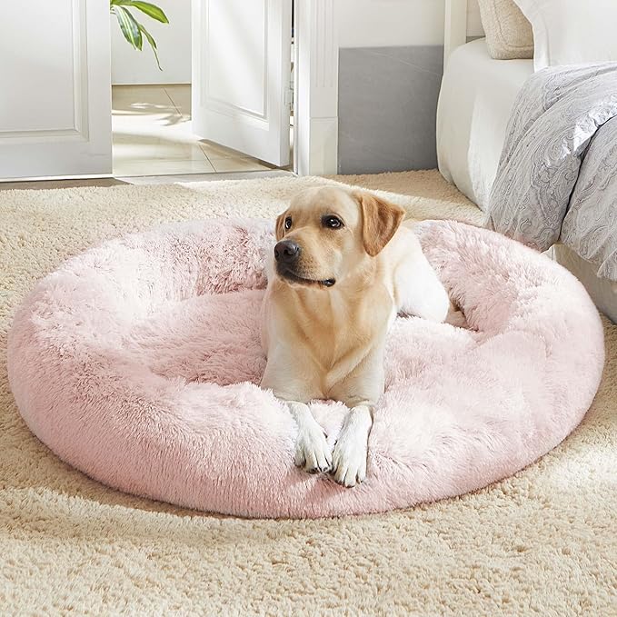 WESTERN HOME WH Calming Dog & Cat Bed, Anti-Anxiety Donut Cuddler Warming Cozy Soft Round Bed, Fluffy Faux Fur Plush Cushion Bed for Small Medium Dogs and Cats (20"/24"/30"/36")