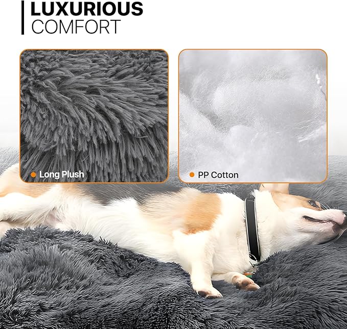 MoNiBloom 40.5"x32.5"x5.5" Dog Beds for Large Size Dogs Machine-Washable Long Plush Pet Beds Warming Cozy Soft Bed for Dogs and Cat
