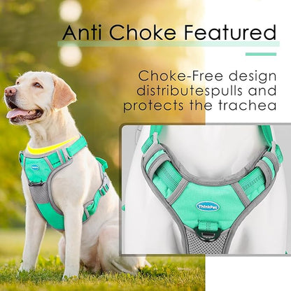 ThinkPet No Pull Harness Breathable Sport Harness with Handle-Dog Harnesses Reflective Adjustable for Medium Large Dogs,Back/Front Clip for Easy Control S Teal