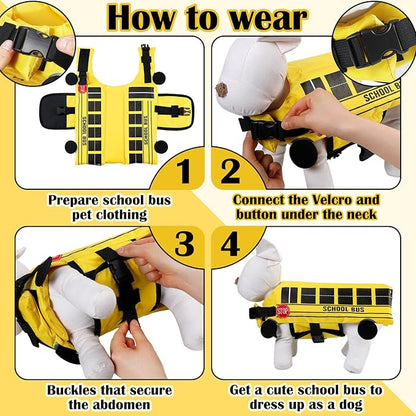 Funny School Bus Pet Costume Dog Yellow School Bus Life Jacket Swimming Boating Water Flotation Vest Halloween Pet Costume Suit for Dog Cosplay Accessories for Halloween Parties (XL)