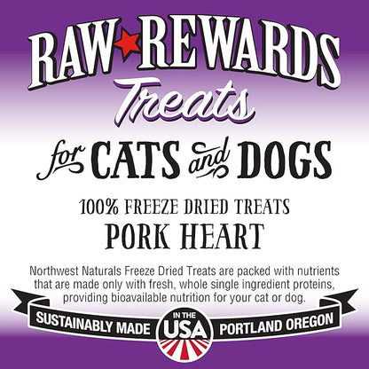 Northwest Naturals Raw Rewards Freeze-Dried Pork Heart Treats for Dogs and Cats - Bite-Sized Pieces - Healthy, 1 Ingredient, Human Grade Pet Food, All Natural - 3 Oz (Packaging May Vary)