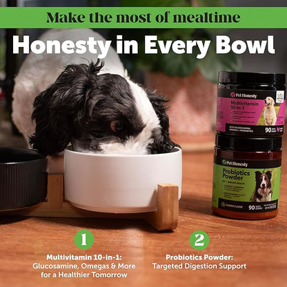 Pet Honesty All-Natural Probiotic & Pumpkin Powder Dog Supplement - Prebiotics, Probiotics, Enzymes & Antioxidants for Healthy Gut Flora, Digestion & Immunity (90 Scoops)