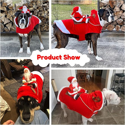 BWOGUE Santa Dog Costume Christmas Pet Clothes Santa Claus Riding Pet Cosplay Costumes Party Dressing up Dogs Cats Outfit for Small Medium Large Dogs Cats