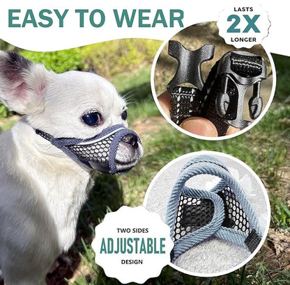 Dog Muzzle for Small Medium Dogs Breathable Adjustable,Soft Air Mesh Muzzle for Grooming Vet Visits, Prevent Biting Fierce Barking,Chihuahua,Teddy,Toy Poodle (Silver-Blue, XS)