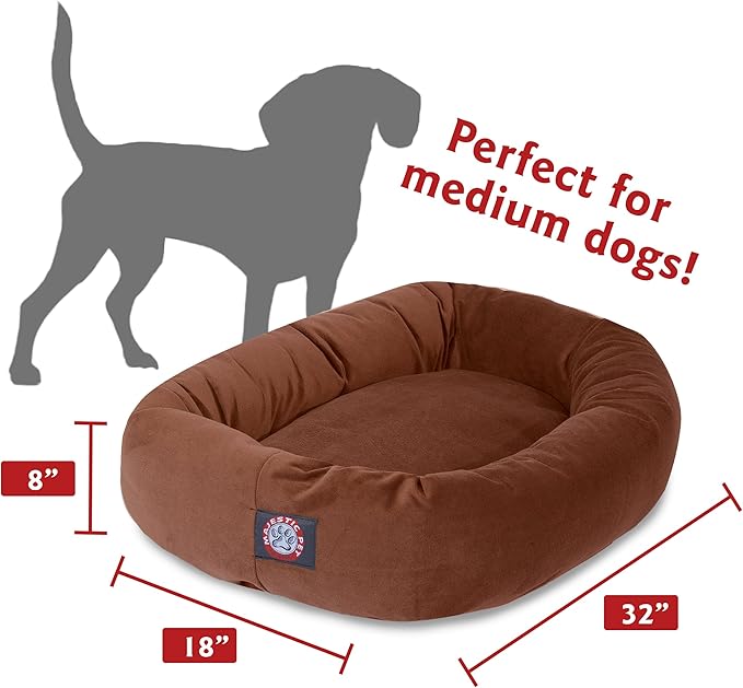 Majestic Pet 32 Inch Suede Calming Dog Bed Washable – Cozy Soft Round Dog Bed with Spine Support for Dogs to Rest their Head 32x23x7 (Inch)