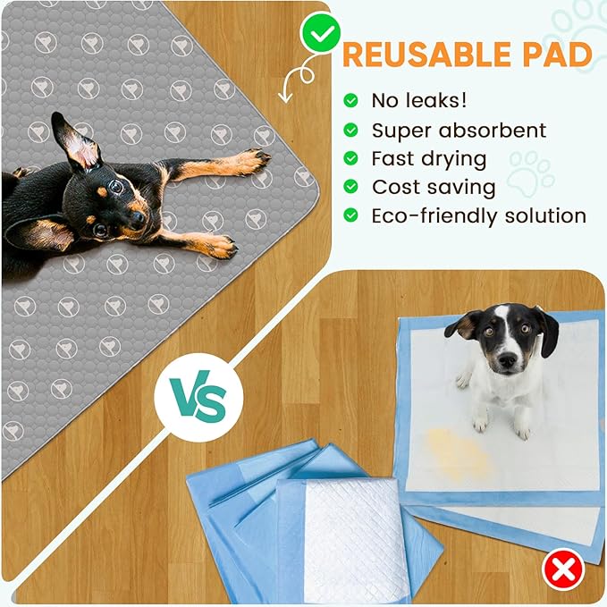 PJYucien Reusable Pee Pads for Dogs ,55" x 55" Washable 24'' Width 8 Panels