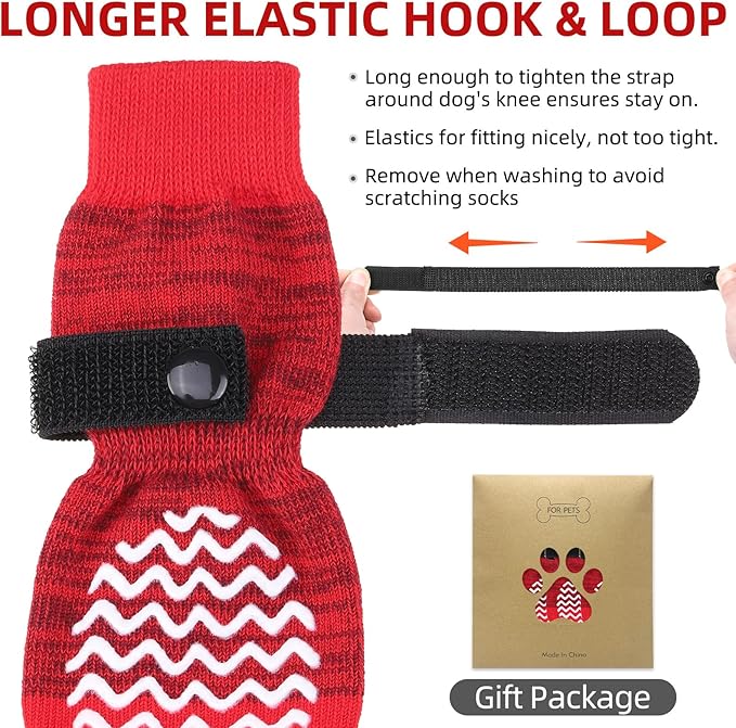 PUPTECK Anti Slip Dog Socks 2 Pairs with Double Grippers for Hardwood Floors
